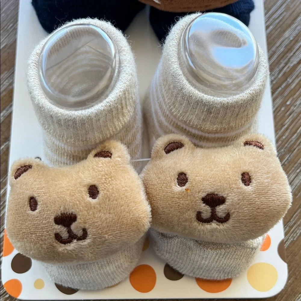 Little Me Navy and Gray Baby Rattle Booties Football/Bears